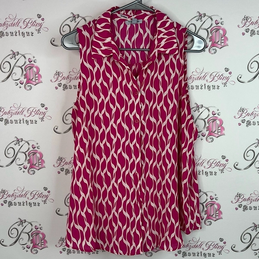 Floral & ivy tank top boho flowy Chic Fuchsia Patterned Sleeveless Blouse